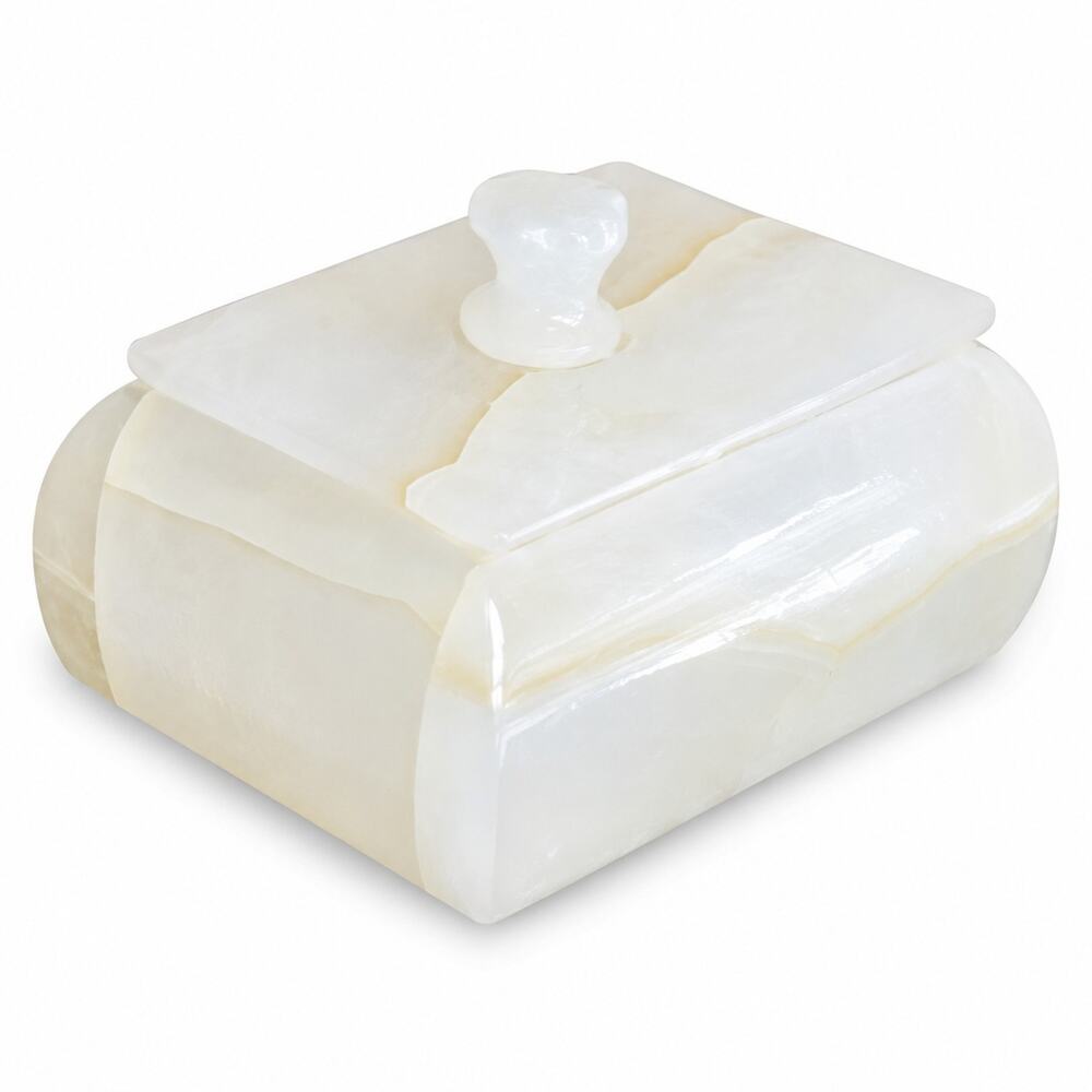Vintage Alabaster Marble Trinket Jewelry Box Lidded Vanity Decor Small